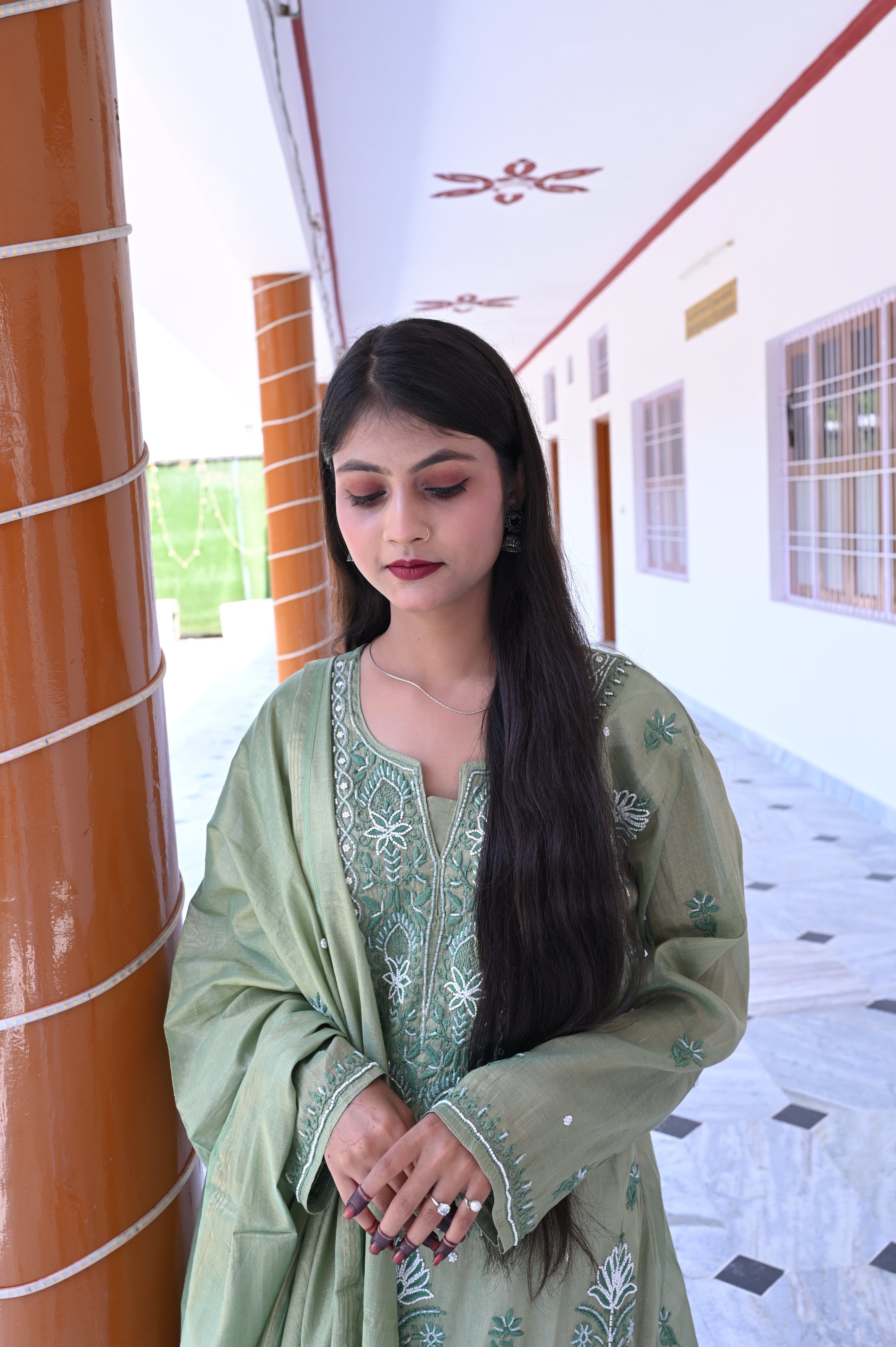 TISSUE CHIKAN KARI GALA BUTA SUIT WITH PEARL AND CUTDANA WORK