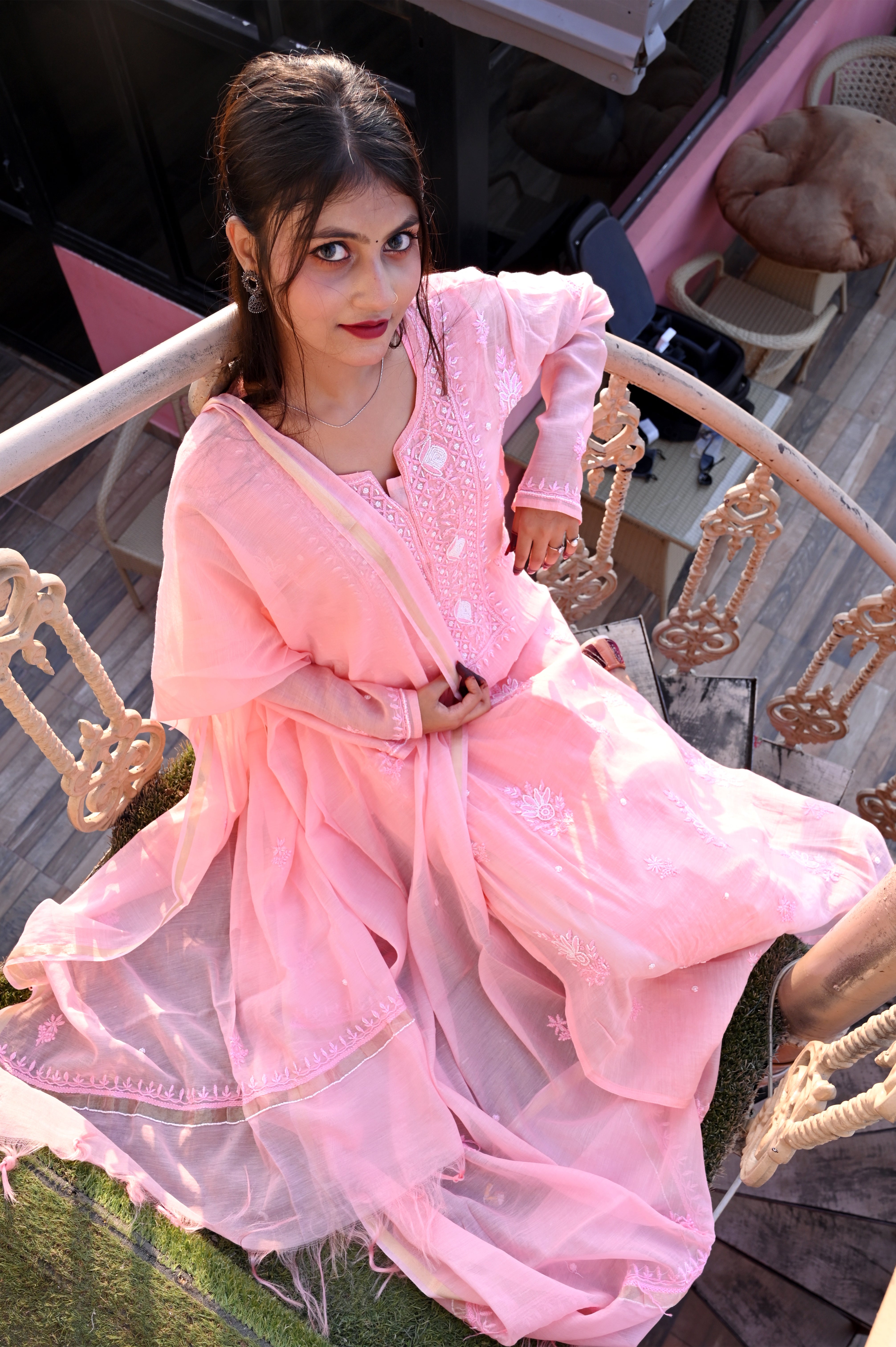 PURE MALMAL CHIKAN KARI GALA BUTA SUIT WITH PEARL AND CUTDANA WORK